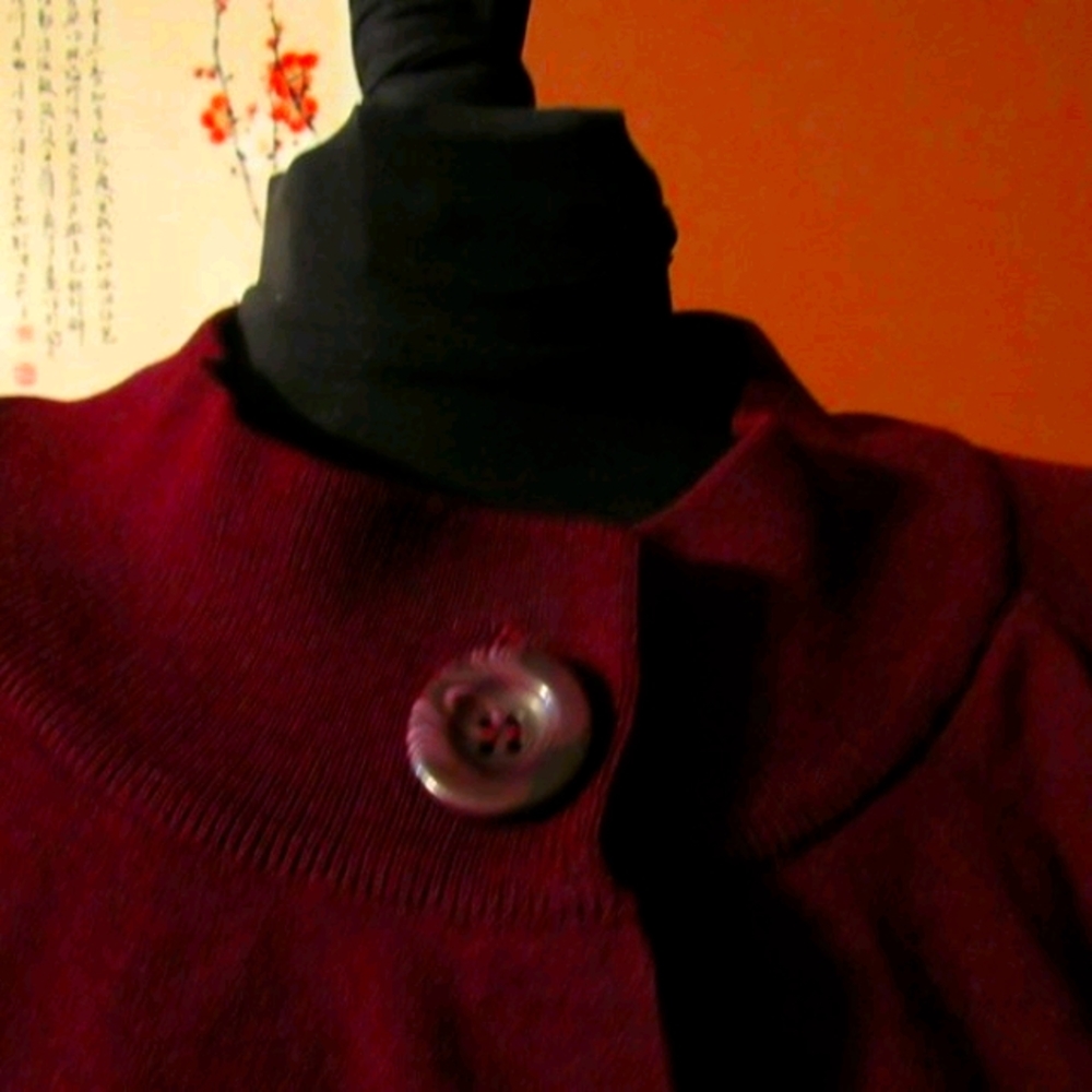 🌹 Lovely Deep Rich Bordeaux Burgundy Cropped One Button Cardigan - S - Picture 10 of 16